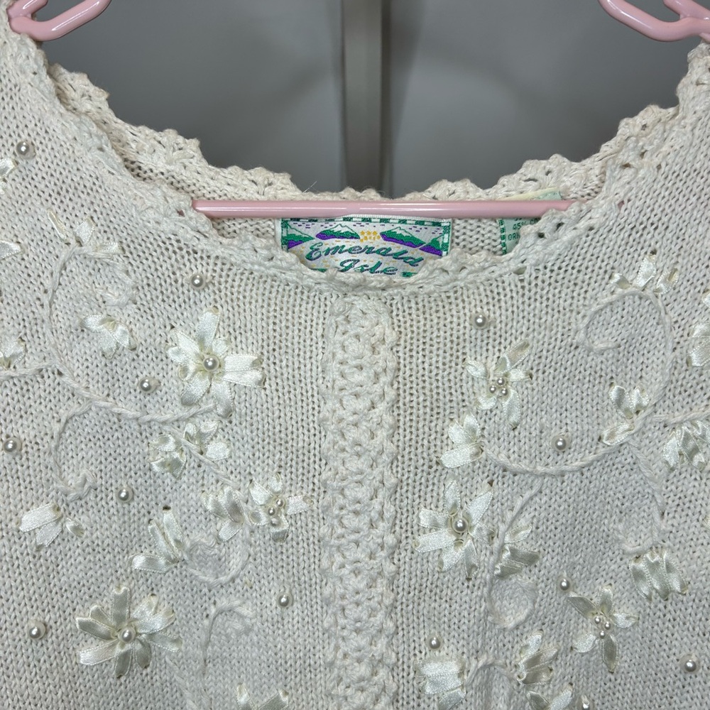 Vintage Pearl & Floral Knit Sweater